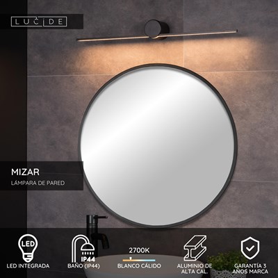 Lucide MIZAR - Lámpara de pared Baño - LED - 1x6W 2700K - IP44 - Negro